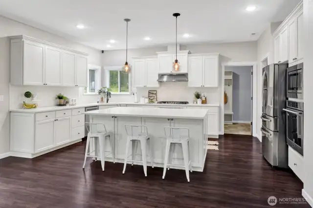 An open kitchen/ family room