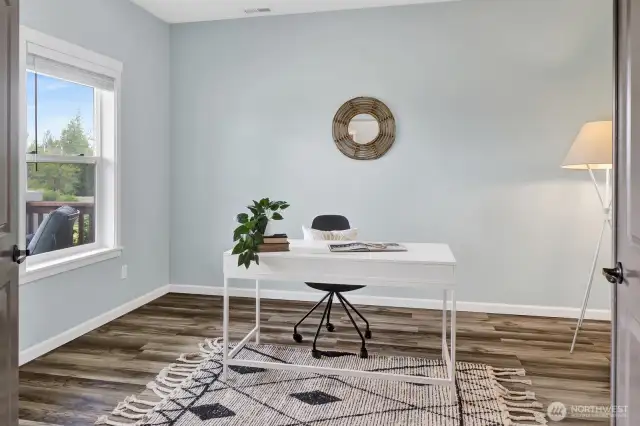 Next to the front door, find a large office/ den.