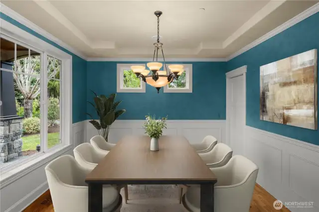 Formal living room with coffered ceiling