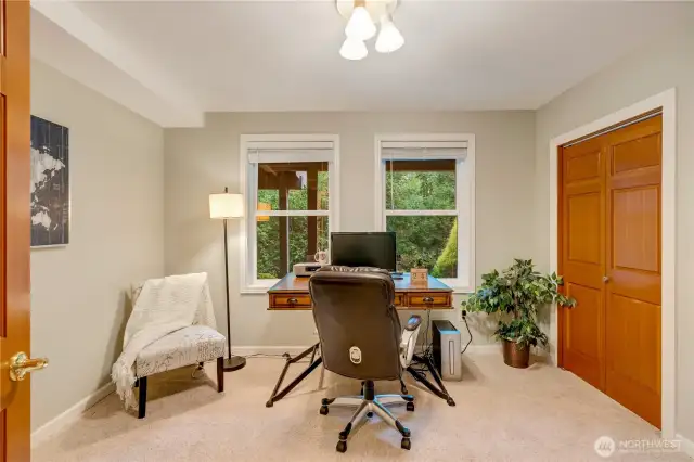 Private bedroom or home office or flex room with large window—perfect for remote work in this Maple Valley residence.