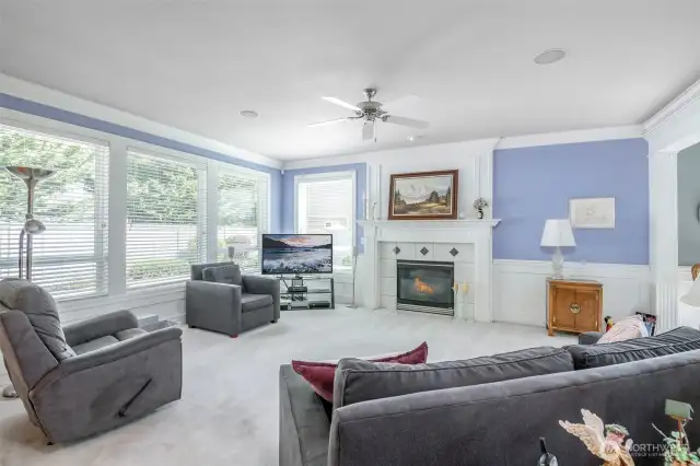 Spacious great room with gas fireplace