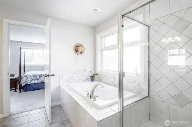 Primary soaking tub and shower