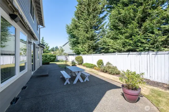 Rear patio with surround sound speakers and electric awning for shade in the ward summer months.
