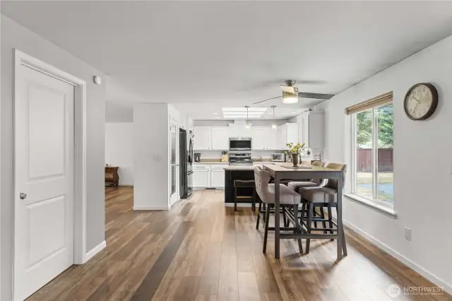 View of kitchen from the second living room space.