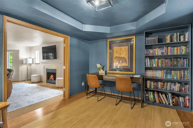 The office opens to both the living room and the kitchen, so can be closed off or open.