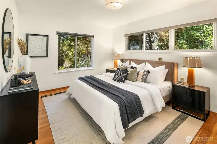 Large primary bedroom on main floor with ample closet space