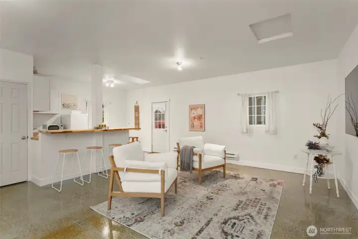 Converted 2 car garage space with kitchen...could be easily converted back to garage.