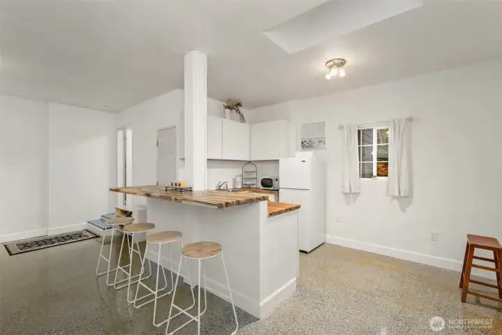 Converted 2 car garage space with kitchen...could be easily converted back to garage.