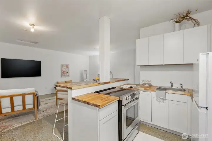 Converted 2 car garage space with kitchen...could be easily converted back to garage.