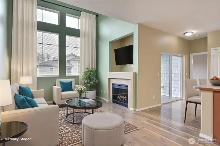 Electric fireplace for cozy evenings.