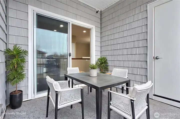 Exterior storage closet located off balcony.