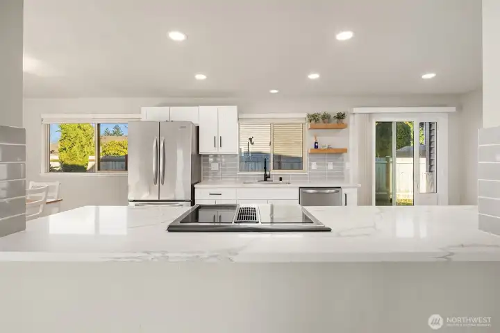 Oversized island with option for bar seating.