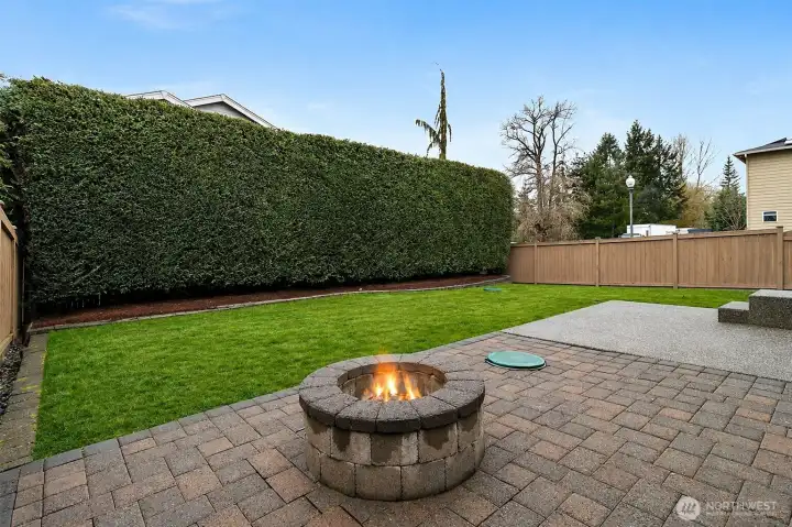 Backyard with fire pit.
