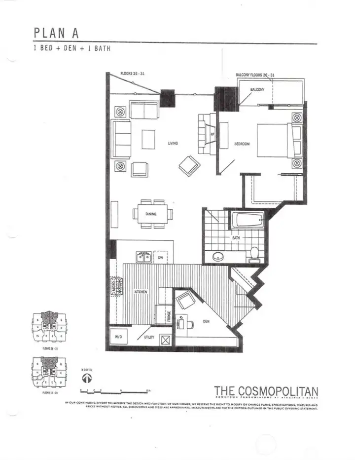 Floor plan of the biggest 1 bed/1 bath in the building 954 sf.