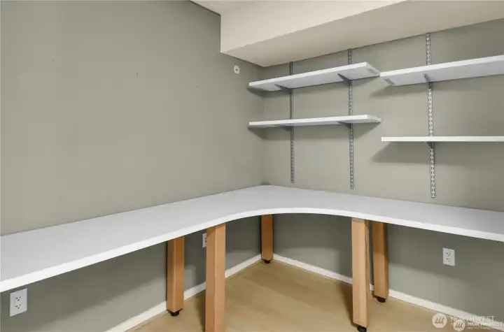 Den is ideal for remote work or a study nook.