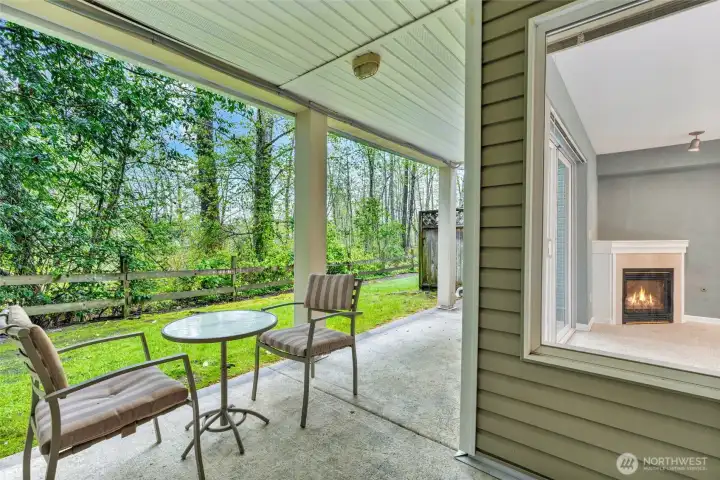 Enjoy this covered living area right next to the forever green belt.