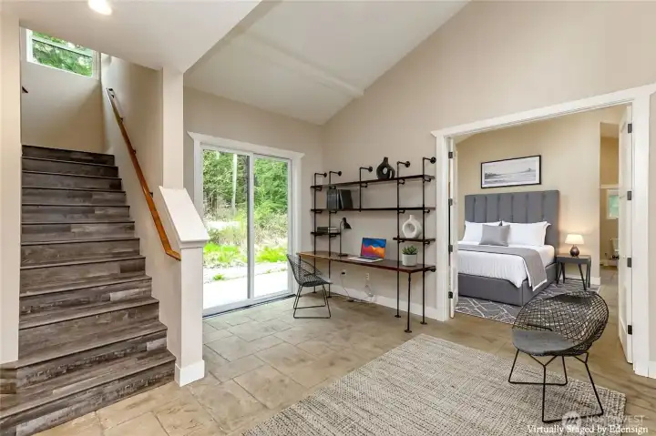 Flex space with built-in desk makes for great home office space