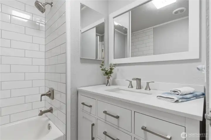 Guest bathroom marble countertops