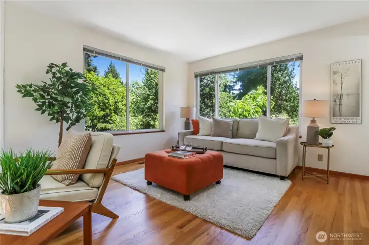 Light and bright living room with skylights. Light and bright living room with skylights.