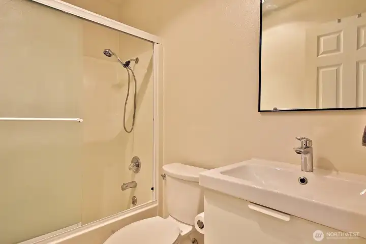 Main level full bath. Also freshly painted and updated.