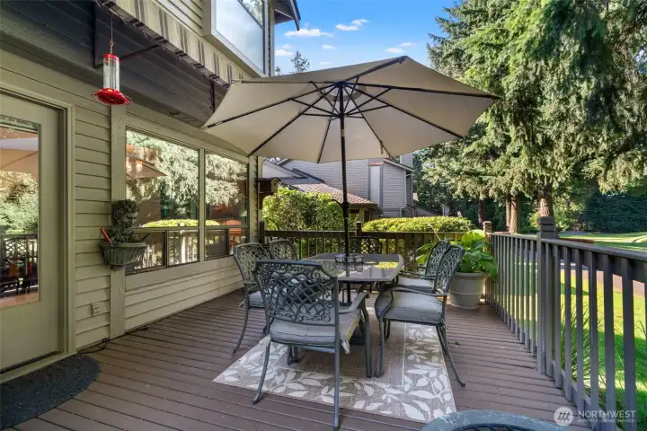 The expansive deck is an ideal vantage point for watching the sunset over the golf course The expansive deck is an ideal vantage point for watching the sunset over the golf course