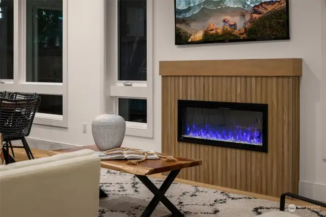 Cozy gas linear fireplace.