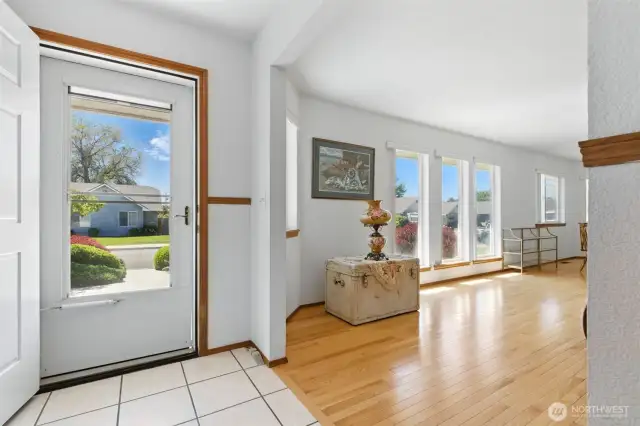 Entryway with view of living room