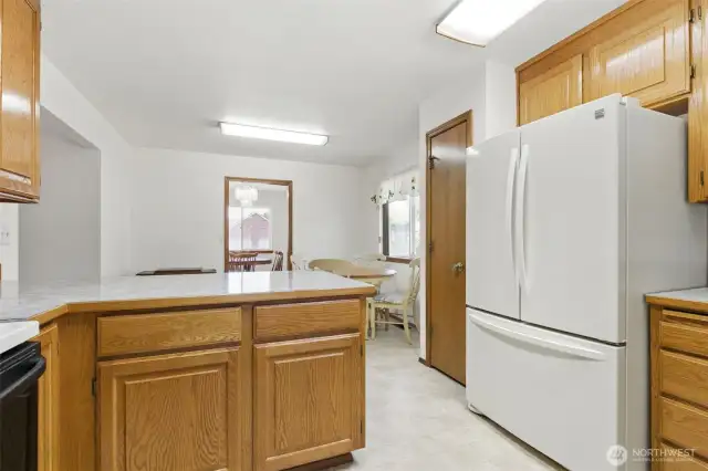 Kitchen view facing eating area