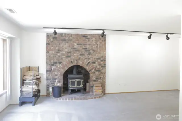 Living room with wood stove.