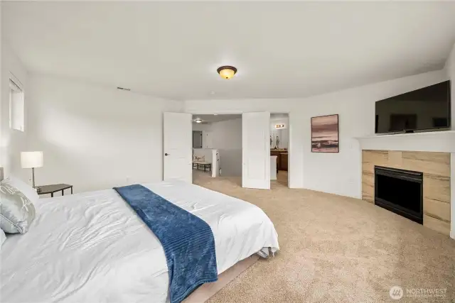 Primary suite as seen from the far corner. With a large double door entrance!