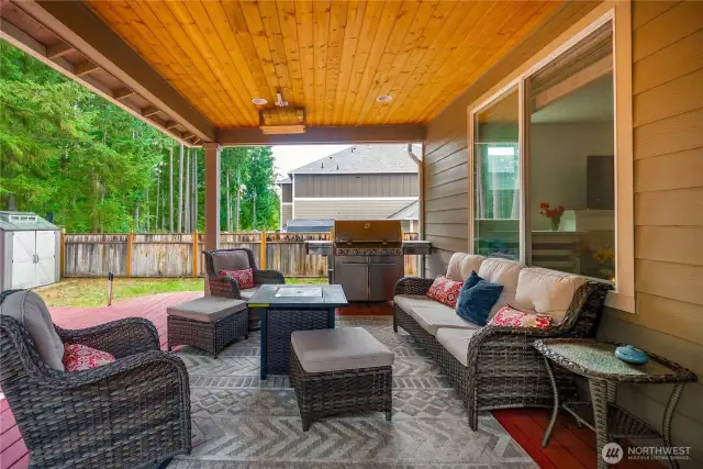 The large deck in the backyard, as seen from the kitchen door!