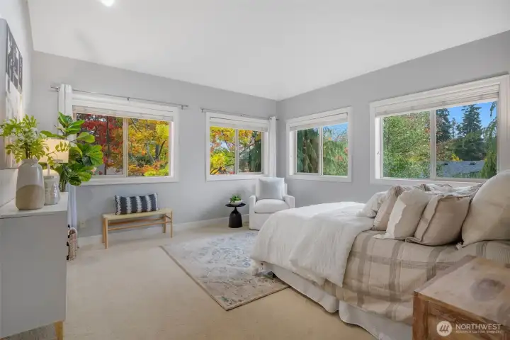 Large primary ensuite engulfs year round natural light