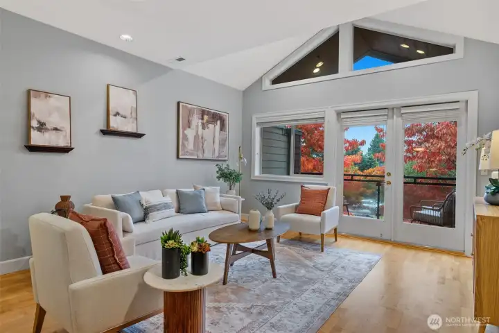 Vaulted ceilings make the unit feel larger than it is.