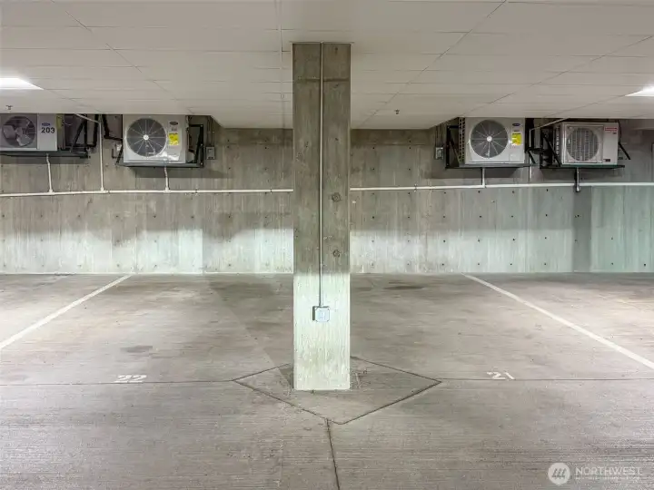 Two parking spaces. EV charging available