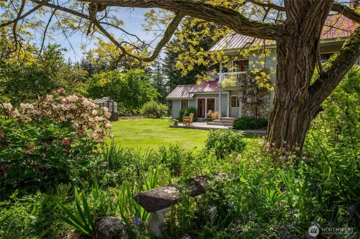A glimpse from within the fenced flower garden