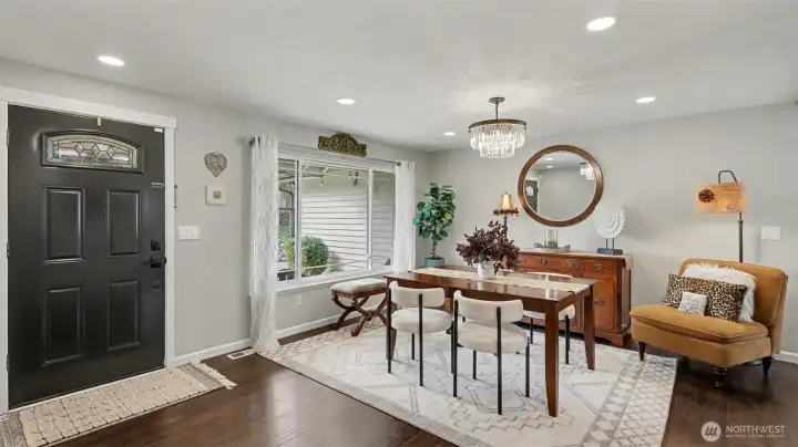 Beautiful engineereed hardwood floors flow throughout the main living spaces.