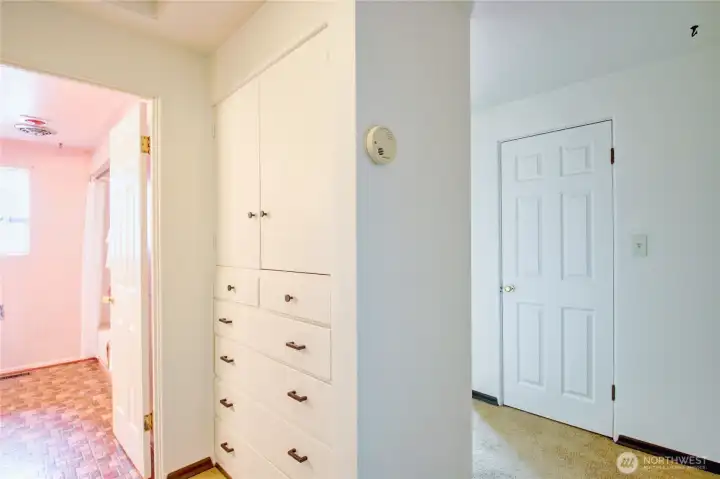 Hallway with more storage. Hallway with more storage.