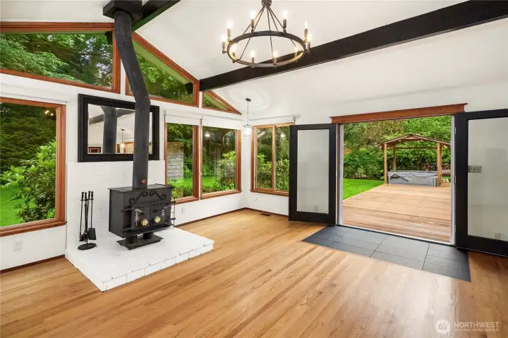 Rec Room opens with French Doors open to full length deck and hottub.