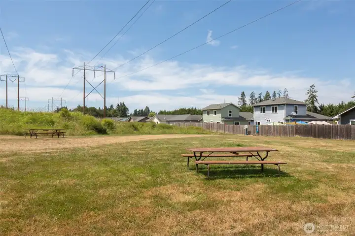 Playfield with picnic tables