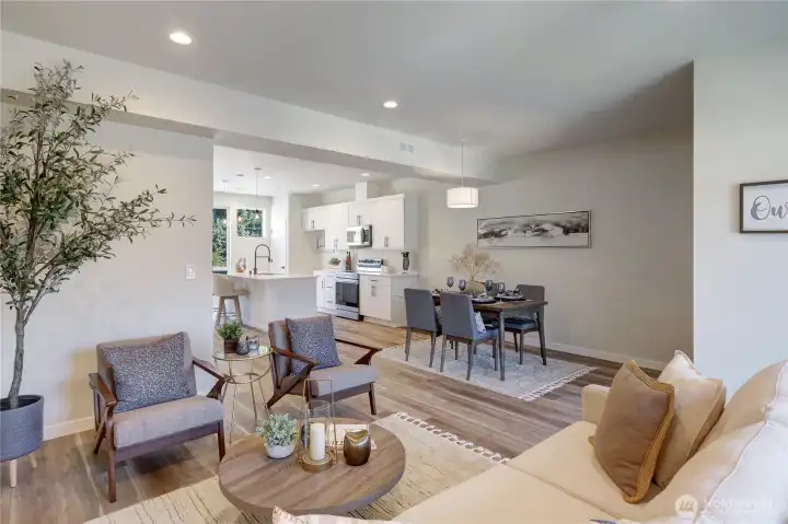 Living, dining and kitchen all in one wide open space.