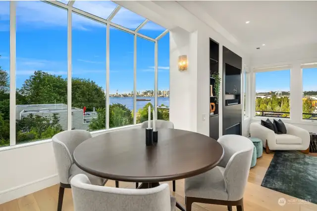 Dining room features a garden window alcove and beautiful views!