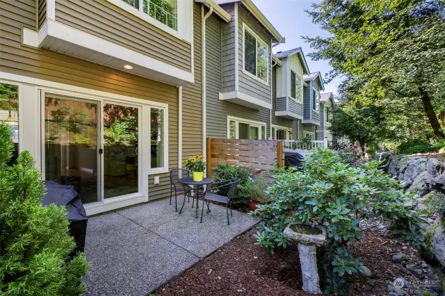 From the living room you have a private patio space that faces a Greenbelt