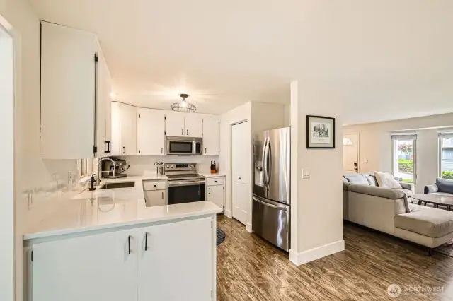 A pantry in the kitchen provides added storage space.
