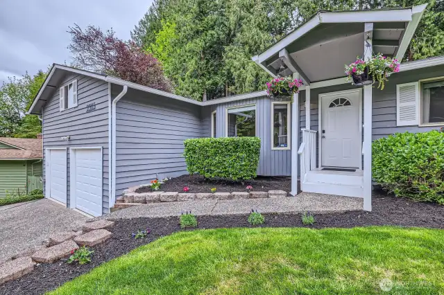 The covered front porch protects you from the elements.