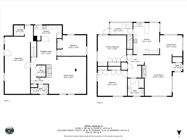Basement floor plan on left, main floor on right