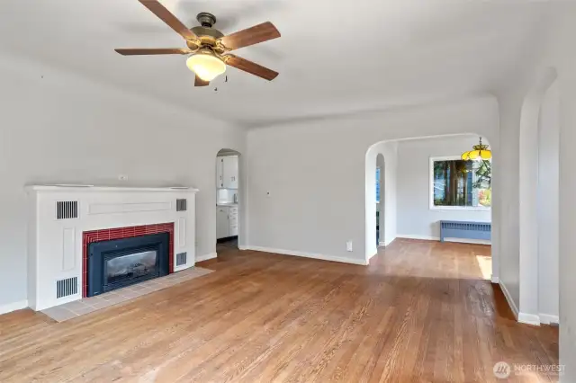 Beautiful arched doorways and a gas burning fireplace