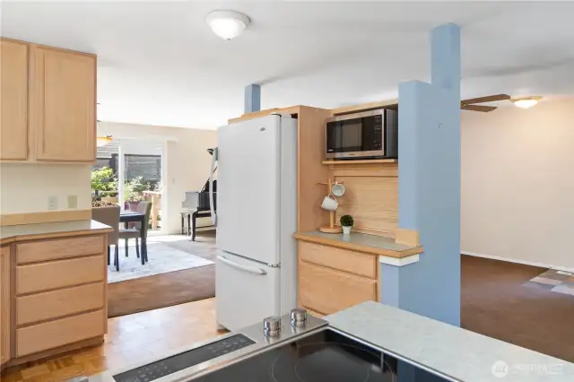 Appliance garage, and perfect spot for the fridge, convenient yet tucked away.