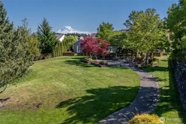 Take in Mt Rainier views walking around the private park.