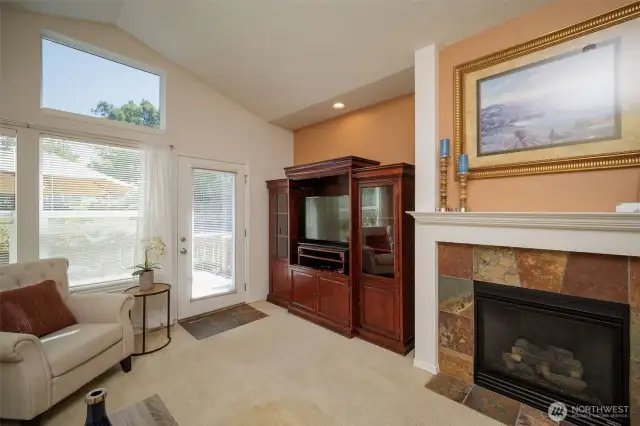 Cozy gas fireplace when needed and quick access to the patio as well.