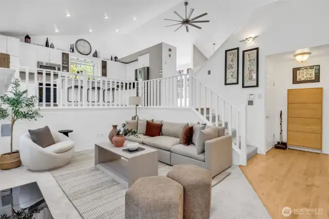 Open Family Room with Vaulted Ceiling